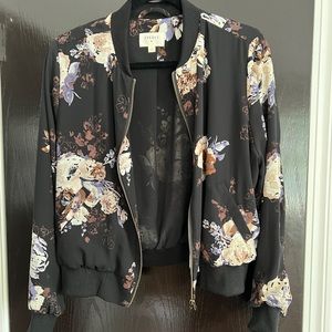 Everly floral bomber jacket. Black and violet, size small